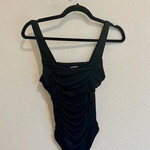 Express Black Ruched Bodysuit